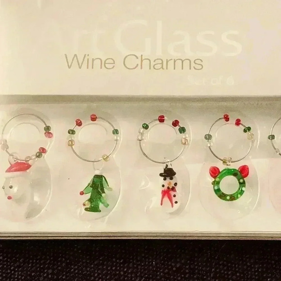 Art glass Christmas Wine Charms Set of 6 - Picture 1 of 4